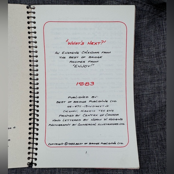 “Best Of Bridge” - What’s Next 1983 Calendar/Cookbook - Picture 5 of 6